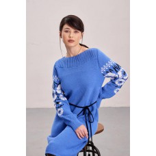 Knitted dress "Flowers" white/blue